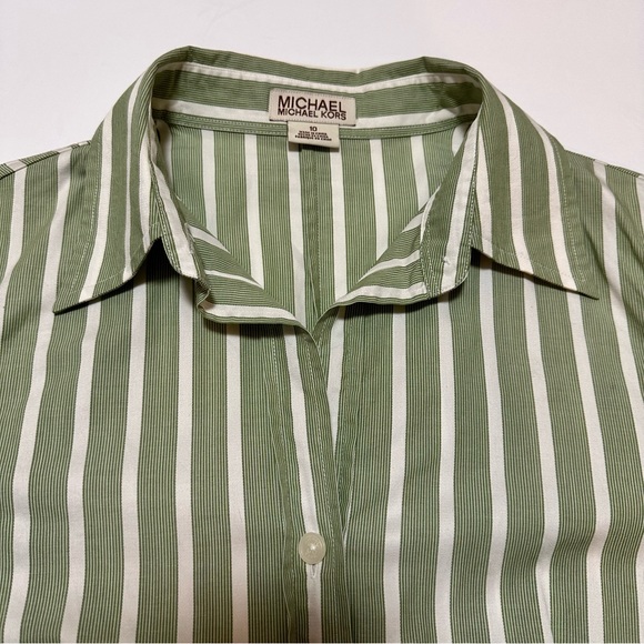 MICHAEL Michael Kors Women’s White & Green Striped Button Down Shirt SZ 10 - Picture 3 of 8